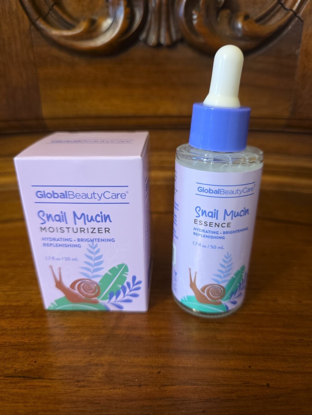 Global Beauty Care Snail Mucin Moisturizer & Essence, 1.7oz Each--Sealed/New